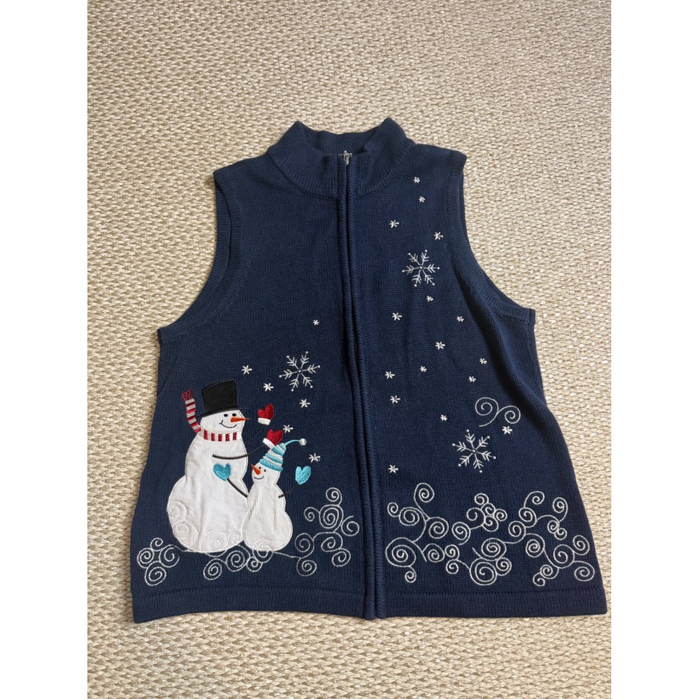Christopher & Banks vintage snowman Christmas Sweater Vest Cottagecore granny L